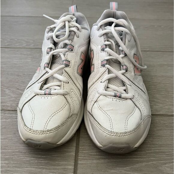 NEW BALANCE 608 WOMENS ATHLETIC SNEAKERS 9 WHITE LEATHER WALKING DAD SHOES PINK - Picture 2 of 9